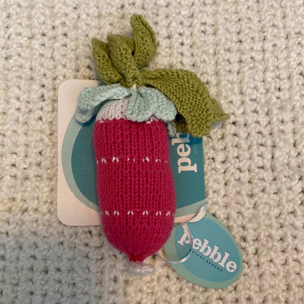 Pebble Child Handmade Fair Trade Vegetable Baby Rattle Radish Toy New NWT